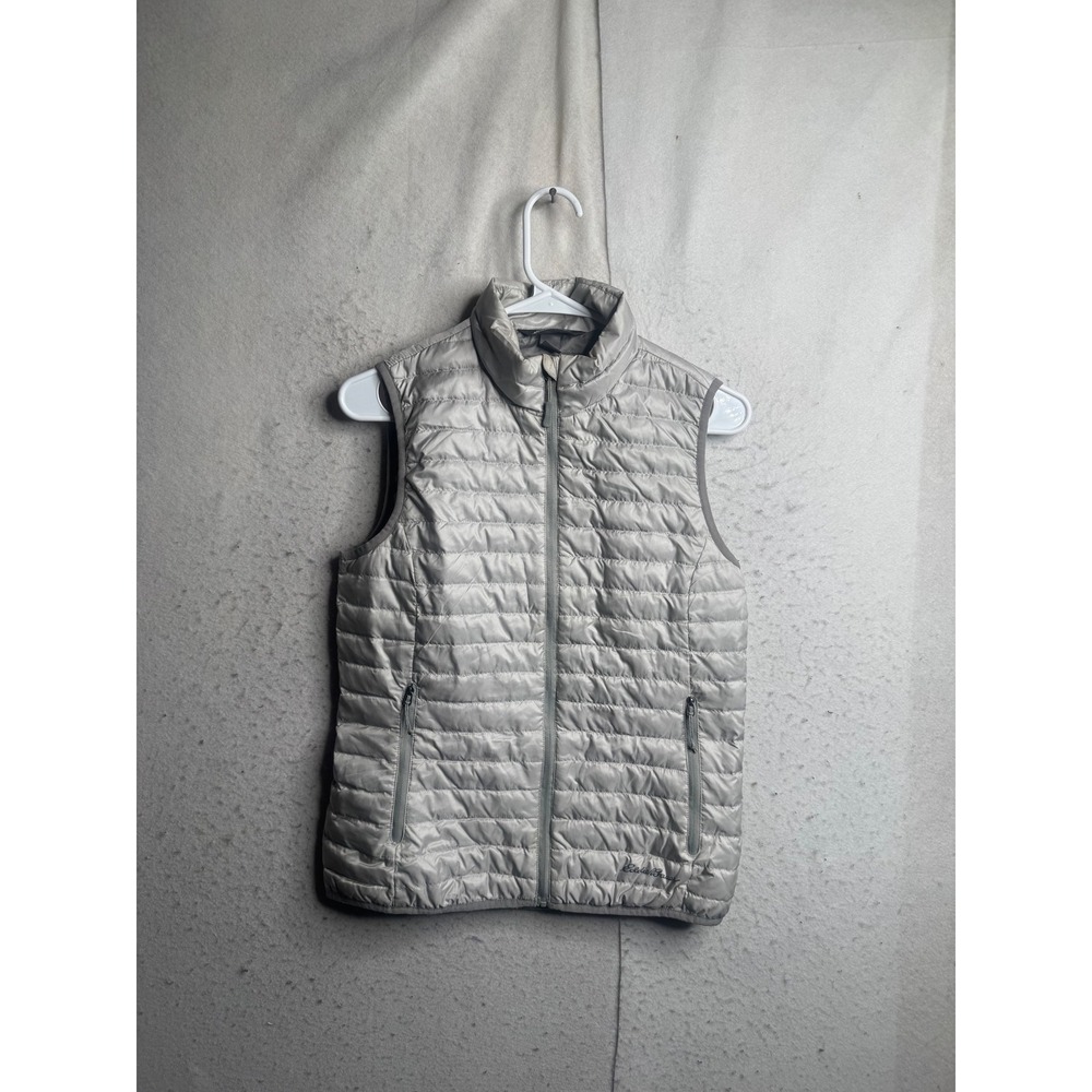 Eddie Bauer EB700 Down Vest Womens XS Gray Silver Puffer Quilted Full Zip 8426